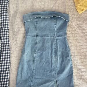SHEIN Light Blue Strapless Denim Dress